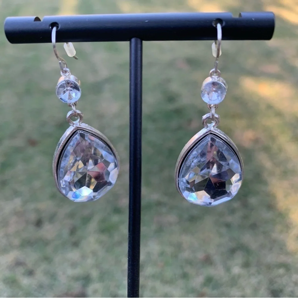 crystal teardrop dangle drop statement earrings party glam formal sparkly - Picture 12 of 13